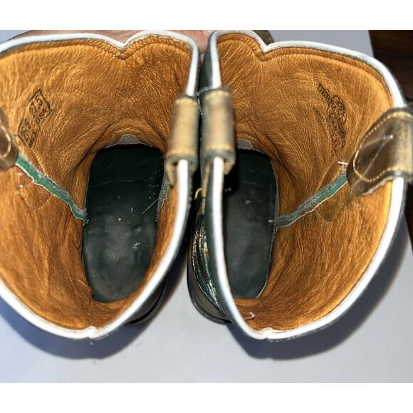 Derramadero Embroidered Western Boots Green/ Brown Leather Men 27.5 US 9.5 - Picture 6 of 10